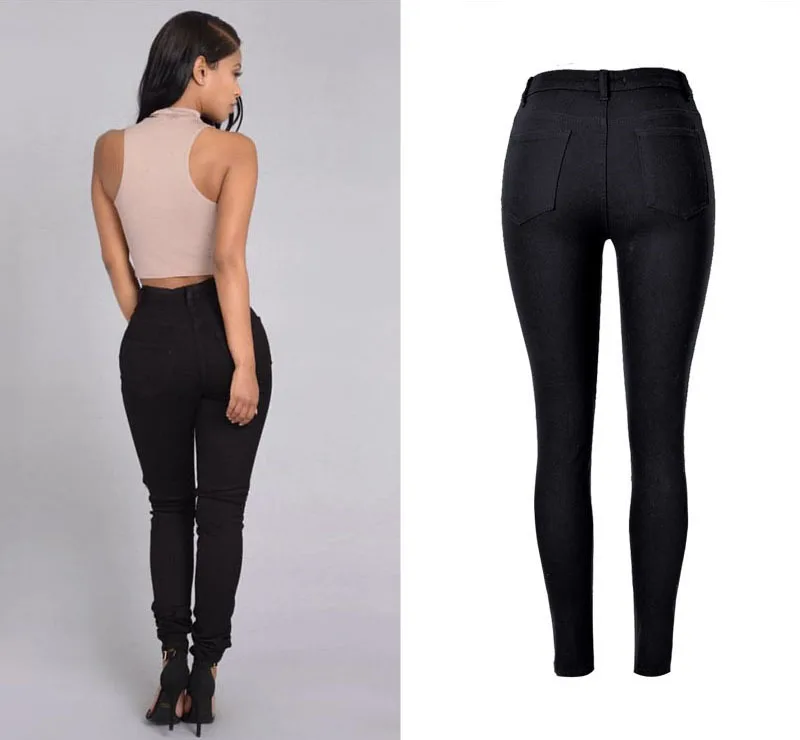 Women's personality hot style high-waisted stretch shows thin irregular broken pocket with large size denim trousers (6)