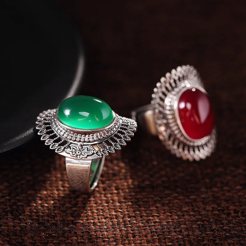 925 Sterling Silver red corundum green chalcedony ring opening Ms. retro Ring Gift
925 Sterling Silver red corundum green chalcedony ring opening Ms. retro Ring Gift