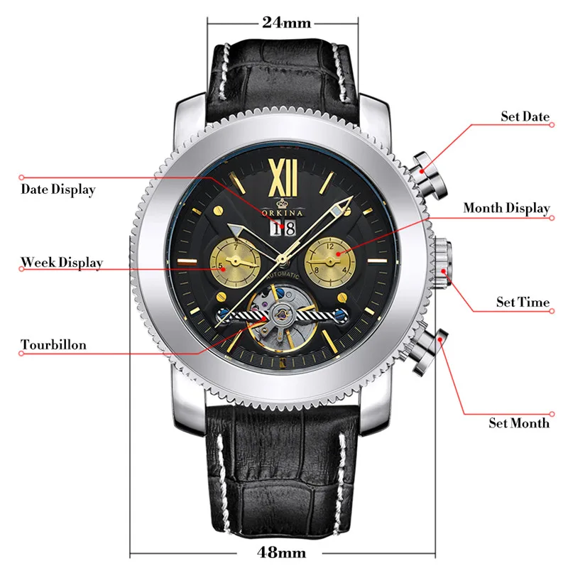 Self Winding Tourbillon Mechanical Watch with Automatic Date Display