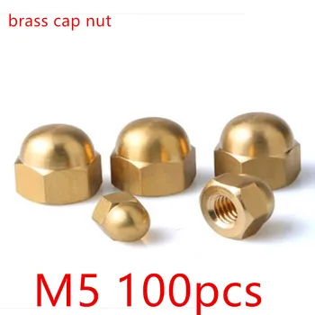 100pcs DIN1587 brass Acorn Nuts M5 Bronze Brass Cap Nut Acorn Dome Head Hex Nuts