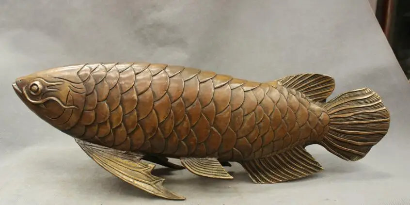 song voge gem S7308 20"Chinese Copper Bronze Folk FengShui Goldfish Fish Lucky Auspicious Art Statue