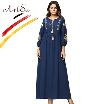 ArtSu Vintage Oversized Long Dress Nave Blue Floral Embroidery Chic Tassel Lantern Long Sleeve Dresses Women Casual Maxi Dress
ArtSu Vintage Oversized Long Dress Nave Blue Floral Embroidery Chic Tassel Lantern Long Sleeve Dresses Women Casual Maxi Dress