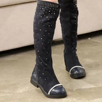 Winter Girls Boots Rhinestone Flock High Boots Black Dark Blue PU Leather Heel Princess Style Girls Shoes Size 26-37 TX65
Winter Girls Boots Rhinestone Flock High Boots Black Dark Blue PU Leather Heel Princess Style Girls Shoes Size 26-37 TX65