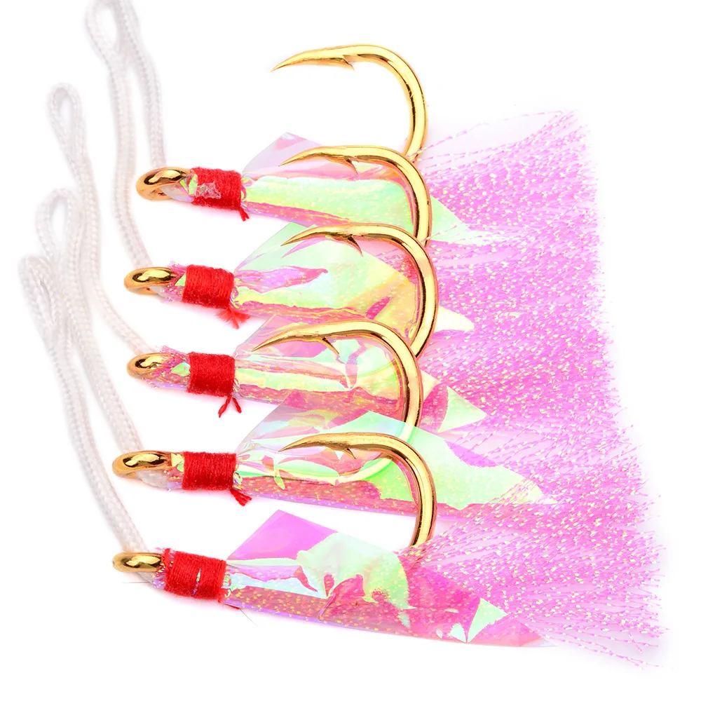20pcs/lot Single Saltwater Fishing Hooks with Feather JIGGING HOOKS 1/0 3/0 5/0 7/0 9/0 Carbon Steel | Спорт и развлечения