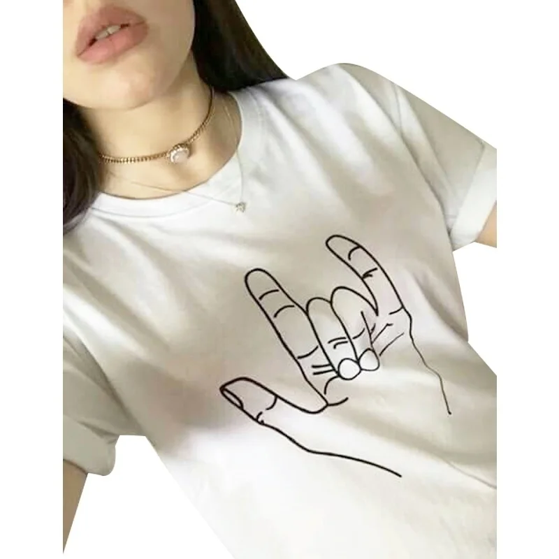 New I LOVE YOU Sign Language Print T-Shirt White Graphic Women Summer Tees Shirt Fashion All-matched aesthetic camisetas tops
New I LOVE YOU Sign Language Print T-Shirt White Graphic Women Summer Tees Shirt Fashion All-matched aesthetic camisetas tops