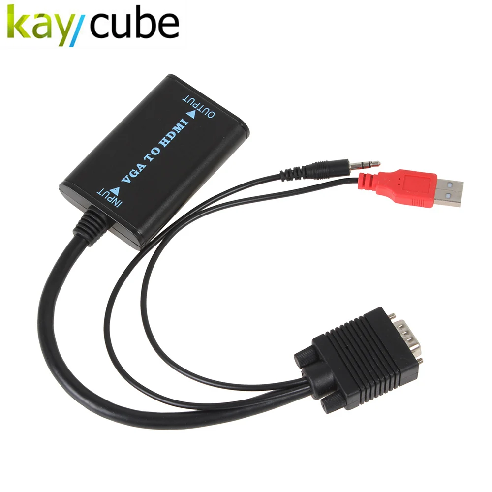 Kaycube портативный мини-кабель Hd Vga-Hdmi разъем аудио видео конвертер адаптер