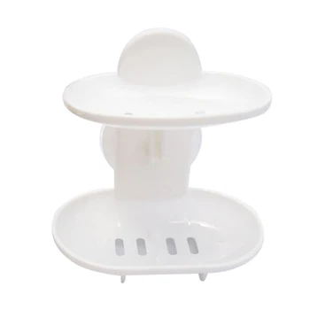 New Double Soap Dish Strong Suction Soap Holder Cup Tray for Shower Bathroom (White)