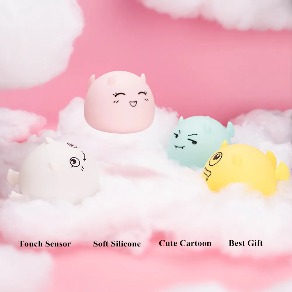 SuperNight Cute Cartoon Demon Ambient LED Night Light Silicone Rechargeable Touch Sensor Bedroom Tablet Lamp for Kids Girl Gift (15)
