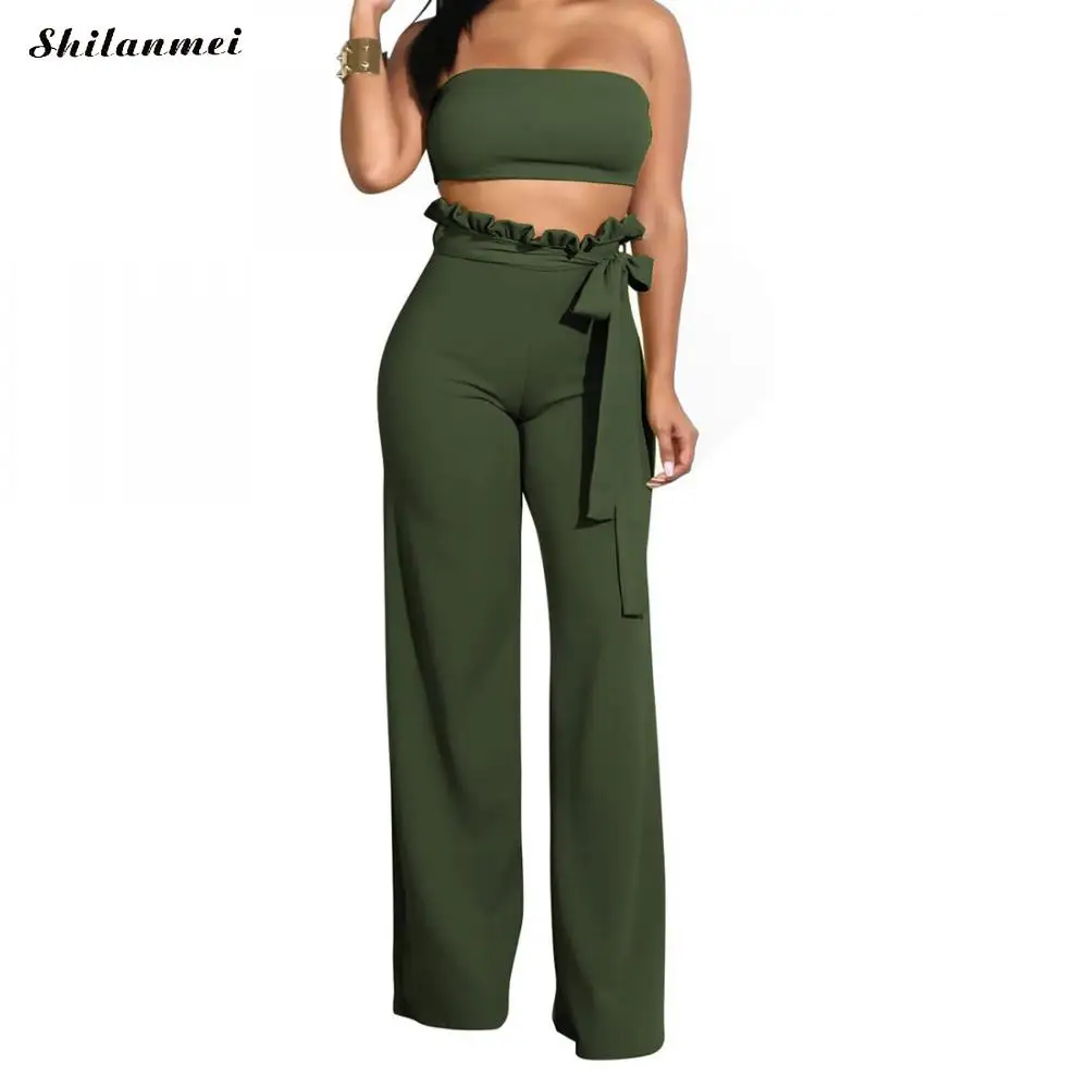 Women Sexy Two Piece Set Strapless Bandeau Crop Top And Long Pants 2 Piece Set Solid Ruffles Wide Leg Trousers Women Outfit Set
Women Sexy Two Piece Set Strapless Bandeau Crop Top And Long Pants 2 Piece Set Solid Ruffles Wide Leg Trousers Women Outfit Set