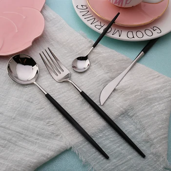 Hot 4 pcs Mirror light Portuguese black silver Dinnerware 304 Stainless knife fork spoon Cutlery Kitchen Food Tableware Set
Hot 4 pcs Mirror light Portuguese black silver Dinnerware 304 Stainless knife fork spoon Cutlery Kitchen Food Tableware Set