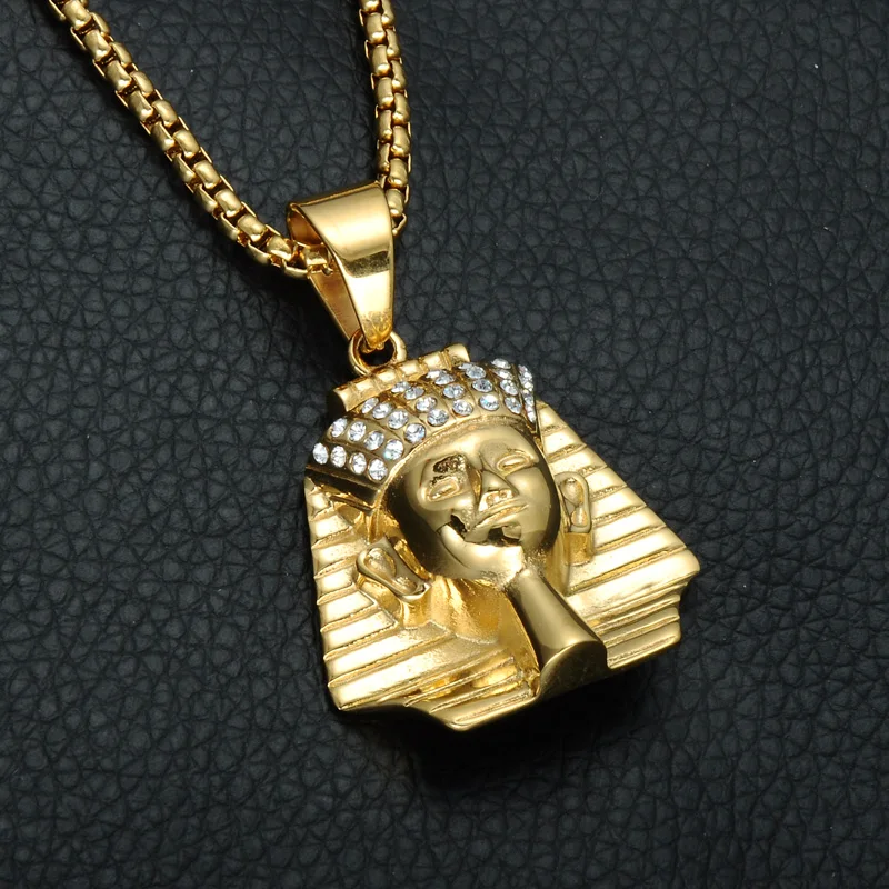 HIP Hop Stainless Steel Titanium Gold Color Ancient Egypt Men Pendant & Necklace Ice Out Bling Pharaoh King Necklaces Jewelry 
HIP Hop Stainless Steel Titanium Gold Color Ancient Egypt Men Pendant & Necklace Ice Out Bling Pharaoh King Necklaces Jewelry