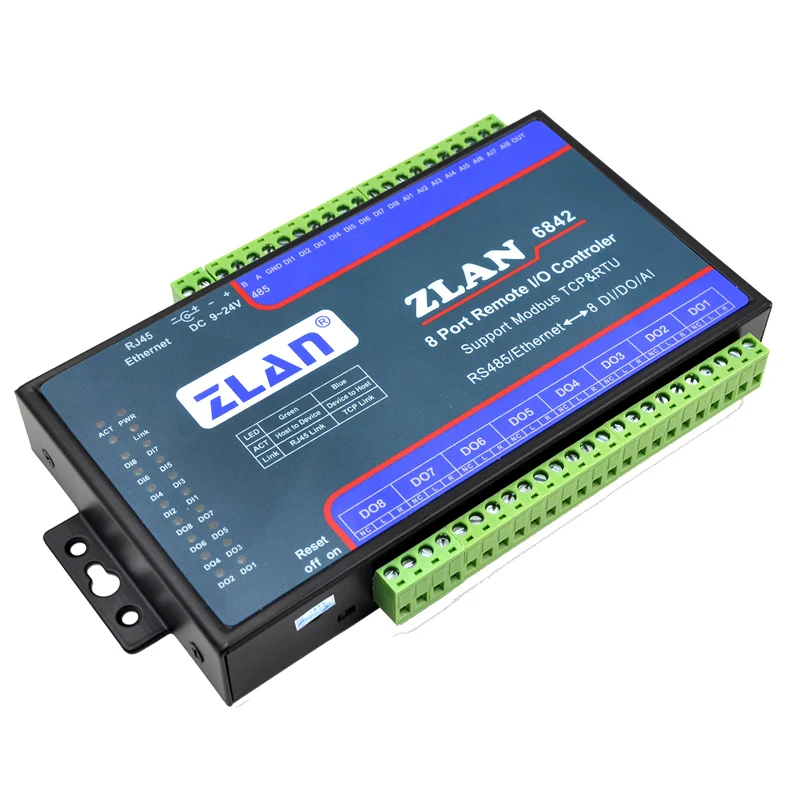 ZLAN6842 8CH DI/DO/AI digital analog switch Modbus TCP I/O Module Ethernet RJ45 Control A/D collector support RS485 Ethernet
ZLAN6842 8CH DI/DO/AI digital analog switch Modbus TCP I/O Module Ethernet RJ45 Control A/D collector support RS485 Ethernet