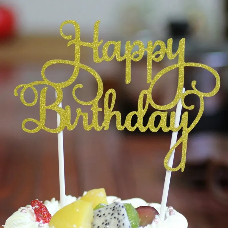 Блестящий Золотой Серебряный бумажный Топпер на торт детский душ с днем рождения