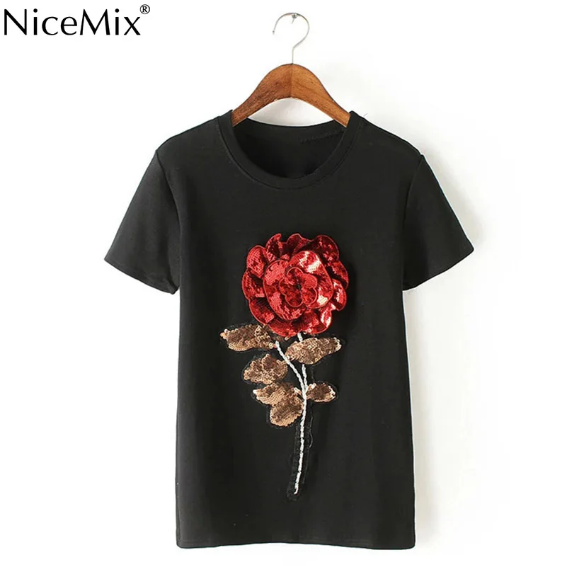 NiceMix Casual 2017 Summer T-shirt Women 3D Rose Sequined Patch Slim Cotton Short Sleeve T Shirt Harajuku Tee Shirt Femme
NiceMix Casual 2017 Summer T-shirt Women 3D Rose Sequined Patch Slim Cotton Short Sleeve T Shirt Harajuku Tee Shirt Femme