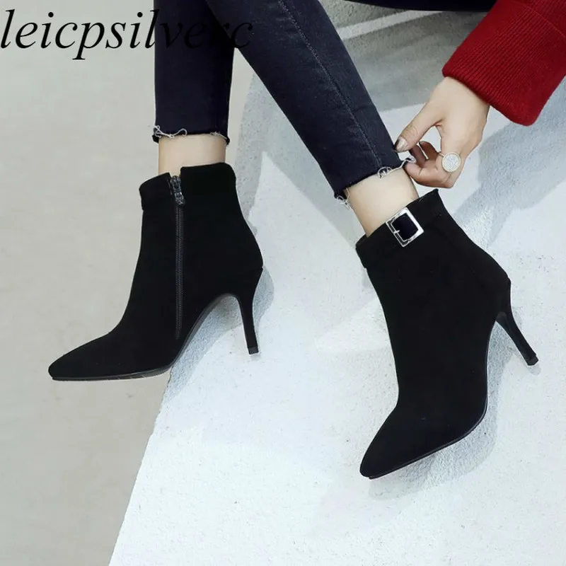 Women Boots Autumn Winter High Heel Warm Flock Zip Pointed Toe Ankle Basic Chelsea Shoes 2018 New Sexy Fashion Black Brown Pink
Women Boots Autumn Winter High Heel Warm Flock Zip Pointed Toe Ankle Basic Chelsea Shoes 2018 New Sexy Fashion Black Brown Pink