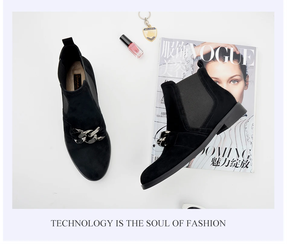 Donna-in kid suede ankle boots fashion metallic chains genuine leather women boots 1608-N5 (2)
