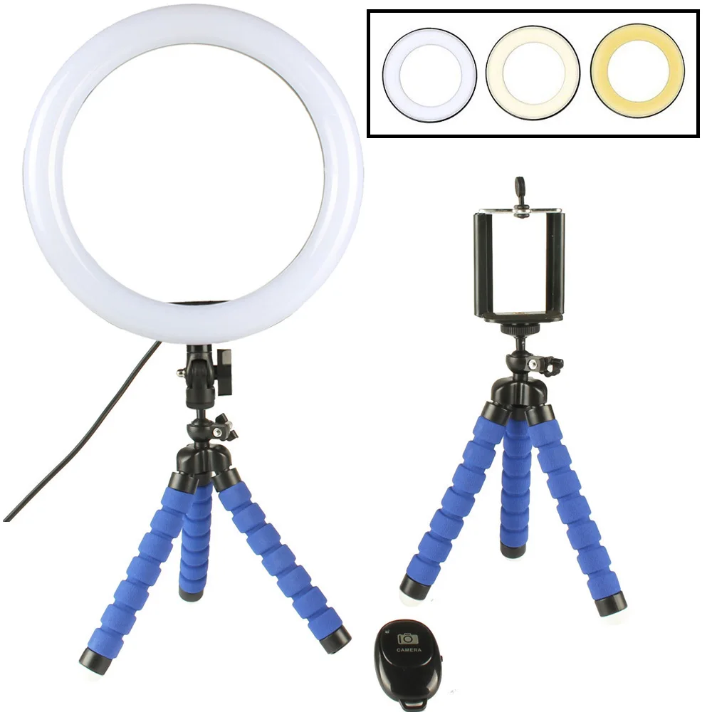 26cm Selfie LED Ring Light with Flexible Sponge Octopus Tripod/ Bluetooth Remote Shutter Bracket Table Desk Phone Holder Stand
26cm Selfie LED Ring Light with Flexible Sponge Octopus Tripod/ Bluetooth Remote Shutter Bracket Table Desk Phone Holder Stand