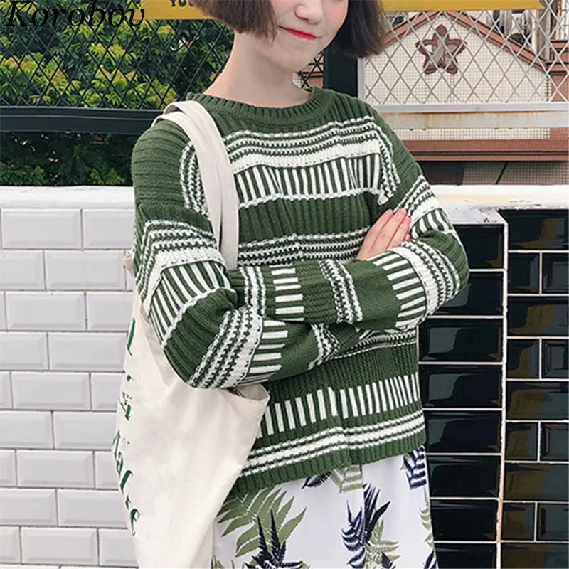 Korobov 2019 New Striped Patchwork Loose Casual Women Sweaters Parttern Korean Auttum Female Sweater Fashion Sueter Mujer 76115
Korobov 2019 New Striped Patchwork Loose Casual Women Sweaters Parttern Korean Auttum Female Sweater Fashion Sueter Mujer 76115