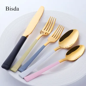 Stainless Steel Cutlery White Gold Dinnerware Set 5Pcs Classic Pink Tableware Black Handle Table Knife Fork Teaspoon Restaurant
Stainless Steel Cutlery White Gold Dinnerware Set 5Pcs Classic Pink Tableware Black Handle Table Knife Fork Teaspoon Restaurant
