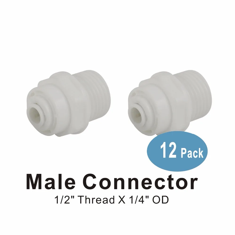 Quick Connector straight fitting 1/2" Thread Male to 1/4" Quickpush pipe Reverse Osmosis Systems accessories Pack of 12
Quick Connector straight fitting 1/2" Thread Male to 1/4" Quickpush pipe Reverse Osmosis Systems accessories Pack of 12