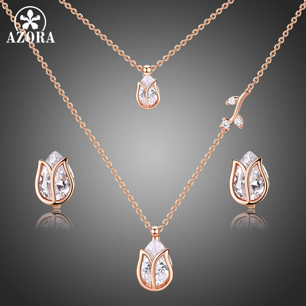 Серьги гвоздики AZORA Lotus из розового золота 1 пара ожерелье искусственной кожи