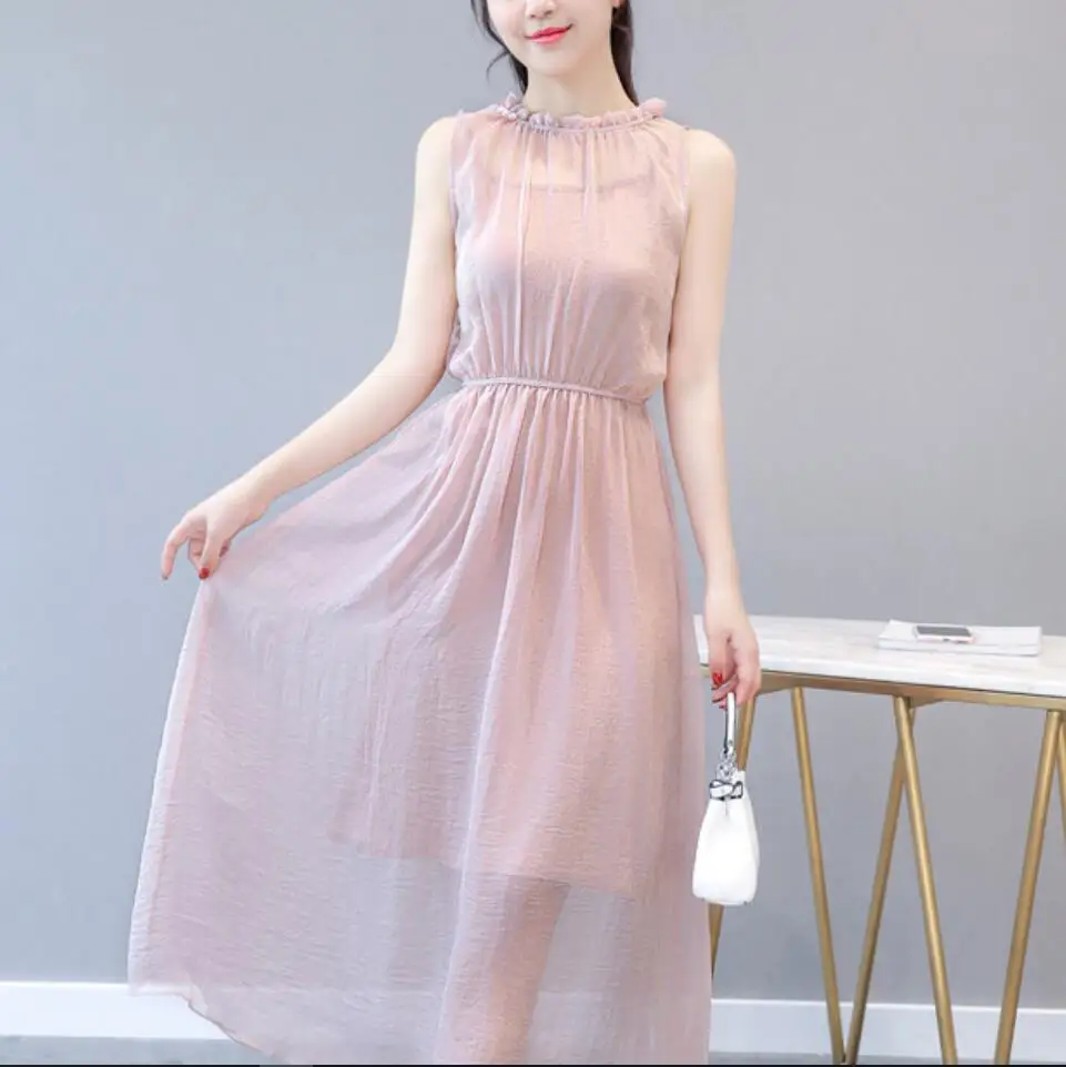2019 fashion ladies long dress summer pink sleeveless chiffon round neck mesh temperament youth plus size Princess dress party
2019 fashion ladies long dress summer pink sleeveless chiffon round neck mesh temperament youth plus size Princess dress party