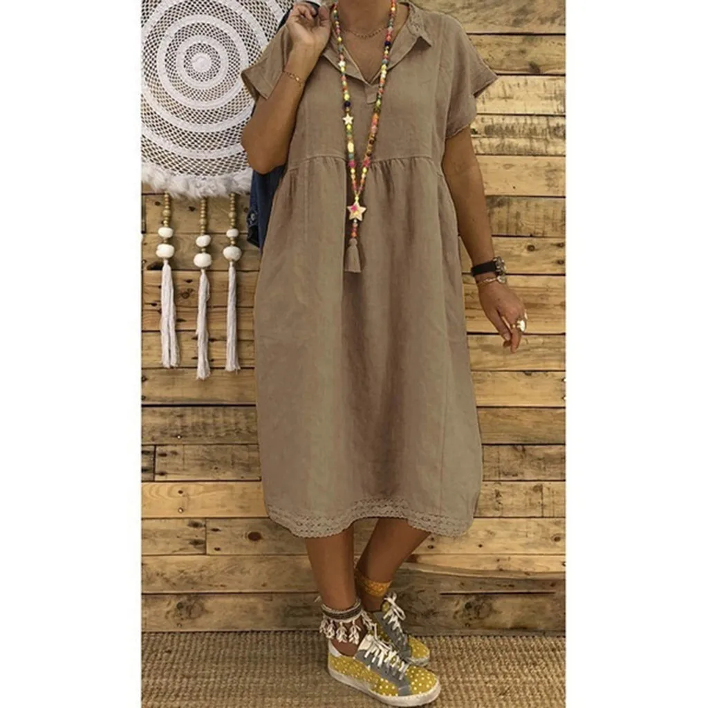 Summer Dress Solid Boho Dresses Large Sizes Solid Turn-down Collar 3/4 Sleeve Casual Dress Bohemian Dress
Summer Dress Solid Boho Dresses Large Sizes Solid Turn-down Collar 3/4 Sleeve Casual Dress Bohemian Dress
