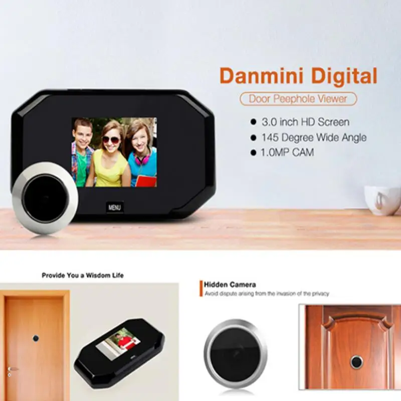

Daminin Door Peephole Viewer 1.0MP HD 3.0 inch Screen IR Camera 145 Degree Lens Doorbell 3*1.5V/AA Energy Saving