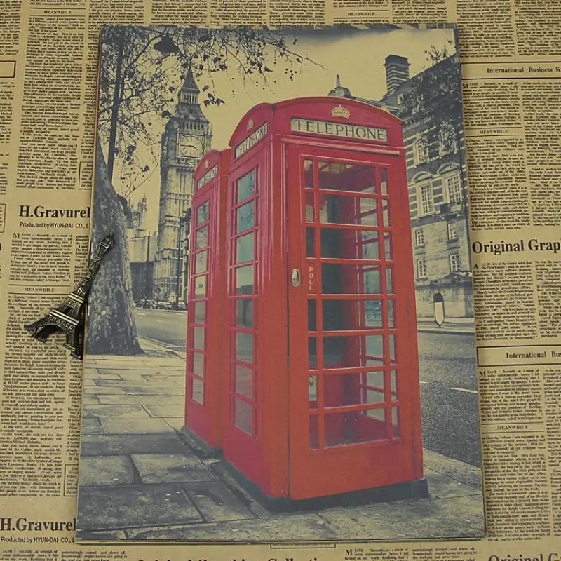 High quality vintage kraft paper "Big Red TELEPHONE BOOTH in london" home decor pictures for cafe wall art craft sticker QX-118
High quality vintage kraft paper "Big Red TELEPHONE BOOTH in london" home decor pictures for cafe wall art craft sticker QX-118