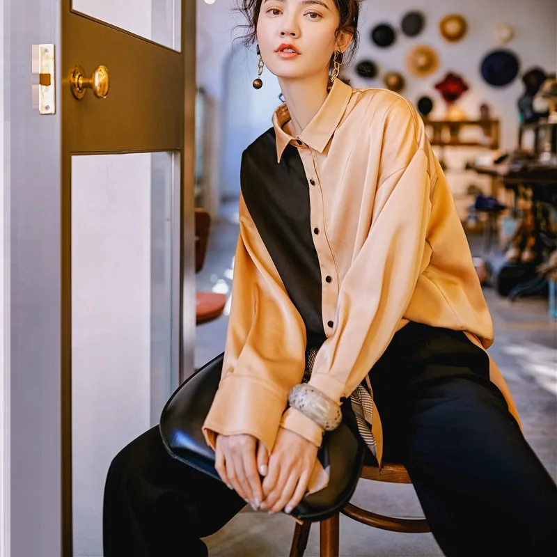 2019 spring shirt women,oversize contrast color turn-down collar shirt,patchwork soft smooth fabric
2019 spring shirt women,oversize contrast color turn-down collar shirt,patchwork soft smooth fabric