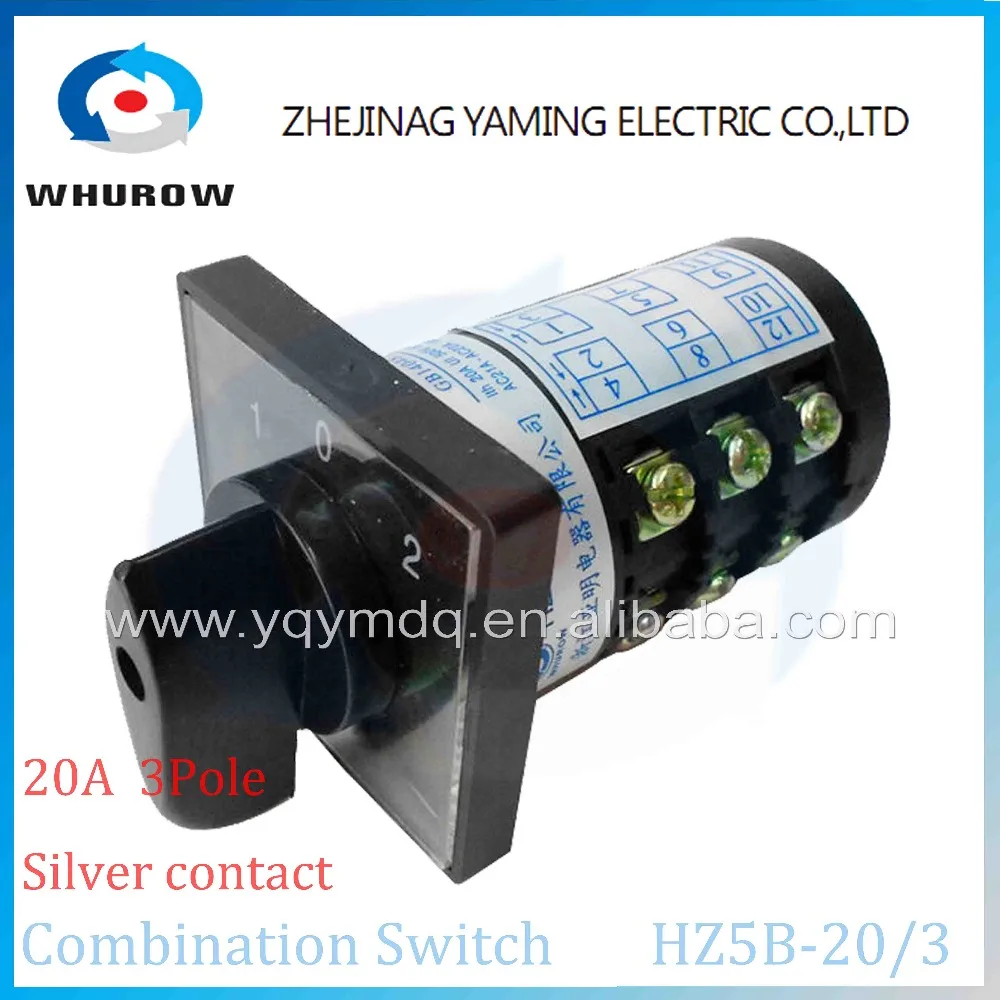 Yaming Combination switch HZ5B-20/3 silver contact Ui 380V Ith20A 3 poles 3positon(1-0-2) cam rotary universal changeover switch
Yaming Combination switch HZ5B-20/3 silver contact Ui 380V Ith20A 3 poles 3positon(1-0-2) cam rotary universal changeover switch