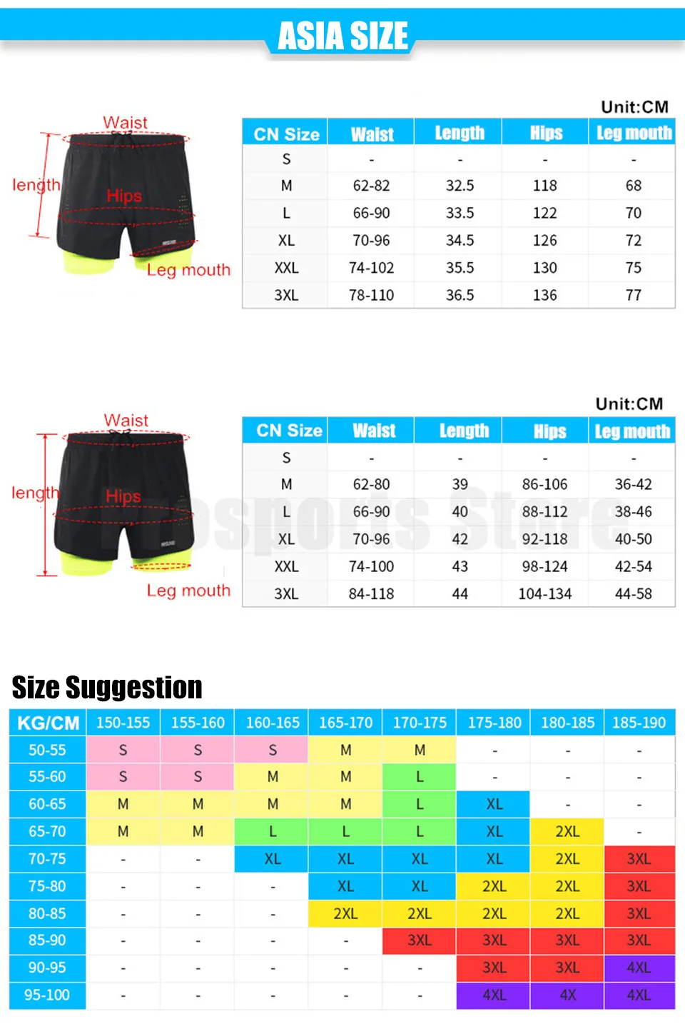 Arsuxeo Size Chart