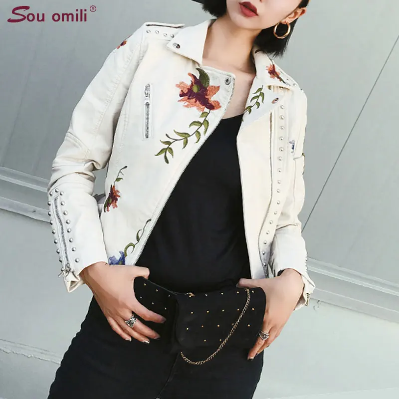Stud Flowers Black Embroidery Leather Jacket Women Punk Moto Coat Faux Jacket jaquetas couro Casaco chaquetas PU Jacket
Stud Flowers Black Embroidery Leather Jacket Women Punk Moto Coat Faux Jacket jaquetas couro Casaco chaquetas PU Jacket