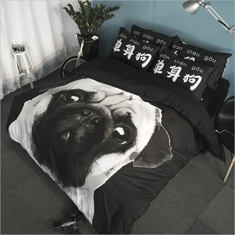 China Pug Dog Black and White Printed Bedding Set Twin Queen King Size Duvet Cover Bed Sheets Modern Textile Sets
China Pug Dog Black and White Printed Bedding Set Twin Queen King Size Duvet Cover Bed Sheets Modern Textile Sets