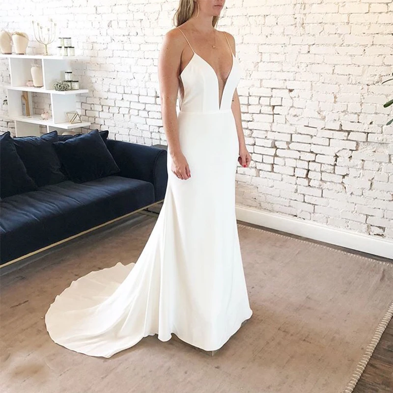 Simple Boho Wedding Dress Deep V-neck Spaghetti Straps Robe De Mariee Mermaid Style Elastic Satin Sexy Vestido De Casamento
Simple Boho Wedding Dress Deep V-neck Spaghetti Straps Robe De Mariee Mermaid Style Elastic Satin Sexy Vestido De Casamento
