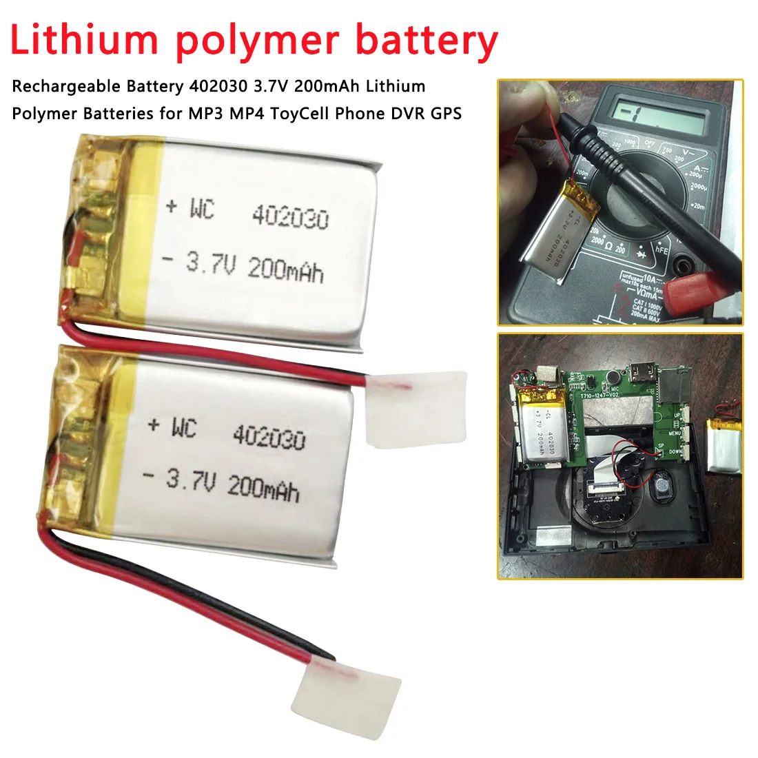 Rechargeable Battery 402030 3.7V MP3 Headphone High Capacity Li-Po battery Universal 402030 Battery Pack
Rechargeable Battery 402030 3.7V MP3 Headphone High Capacity Li-Po battery Universal 402030 Battery Pack