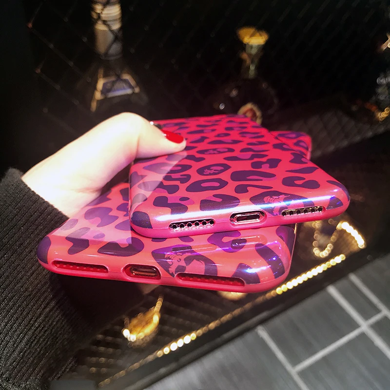 Blu-Ray Sexy Leopard Print Phone Case For iPhone 6 6S 7 8 Plus X Cool Laser Soft IMD Phone Back Cover Cases
