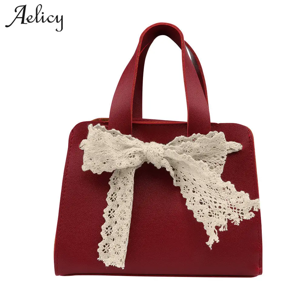 Aelicy искусственная кожа новинка кружевной бант сумки на плечо модные женские