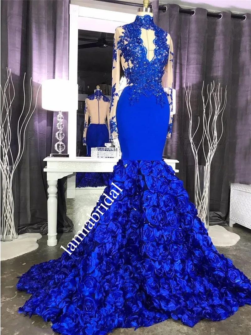Royal Blue 3D Floral Mermaid Prom Dresses 2K19 High Neck Lace Appliques Sequined Plus Size 2019 Long Sleeves vestidos de fiesta
Royal Blue 3D Floral Mermaid Prom Dresses 2K19 High Neck Lace Appliques Sequined Plus Size 2019 Long Sleeves vestidos de fiesta