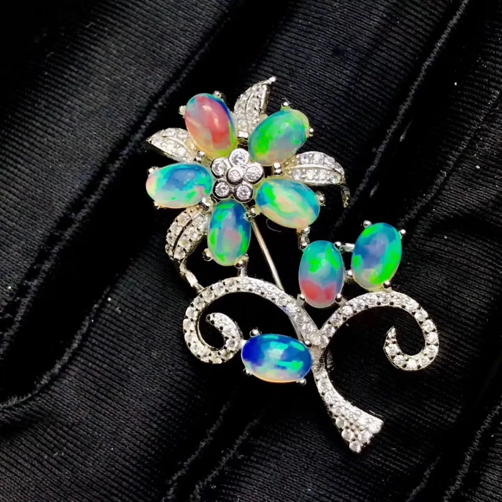 natural Multicolor opal gem brooch gemstone Luxury flowers Grape bunches S925 silver women party jewelry | Украшения и аксессуары