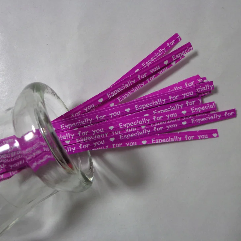 100pcs 10.5cm Green/Hot Pink Paper Printing Especially For You Pet Tie,Twist Tie, Bakery Bags Seals Packing Paper Bag Tie Clips
100pcs 10.5cm Green/Hot Pink Paper Printing Especially For You Pet Tie,Twist Tie, Bakery Bags Seals Packing Paper Bag Tie Clips