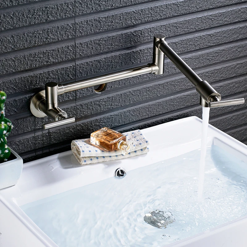 quyanre wanfan frap gappo Black Wall Mounted Pot Filler Kitchen Faucet Folding Kitchen Faucet 2 Handles Single Cold Kitchen Faucet Tap2