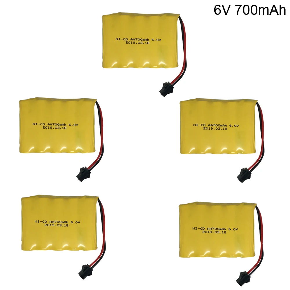 

5PCS 700mAh 6V AA Battery NI-CD NICD Batteries SM Plug Rechargeable AA Battery Packs for remote control cars trunks boat robot