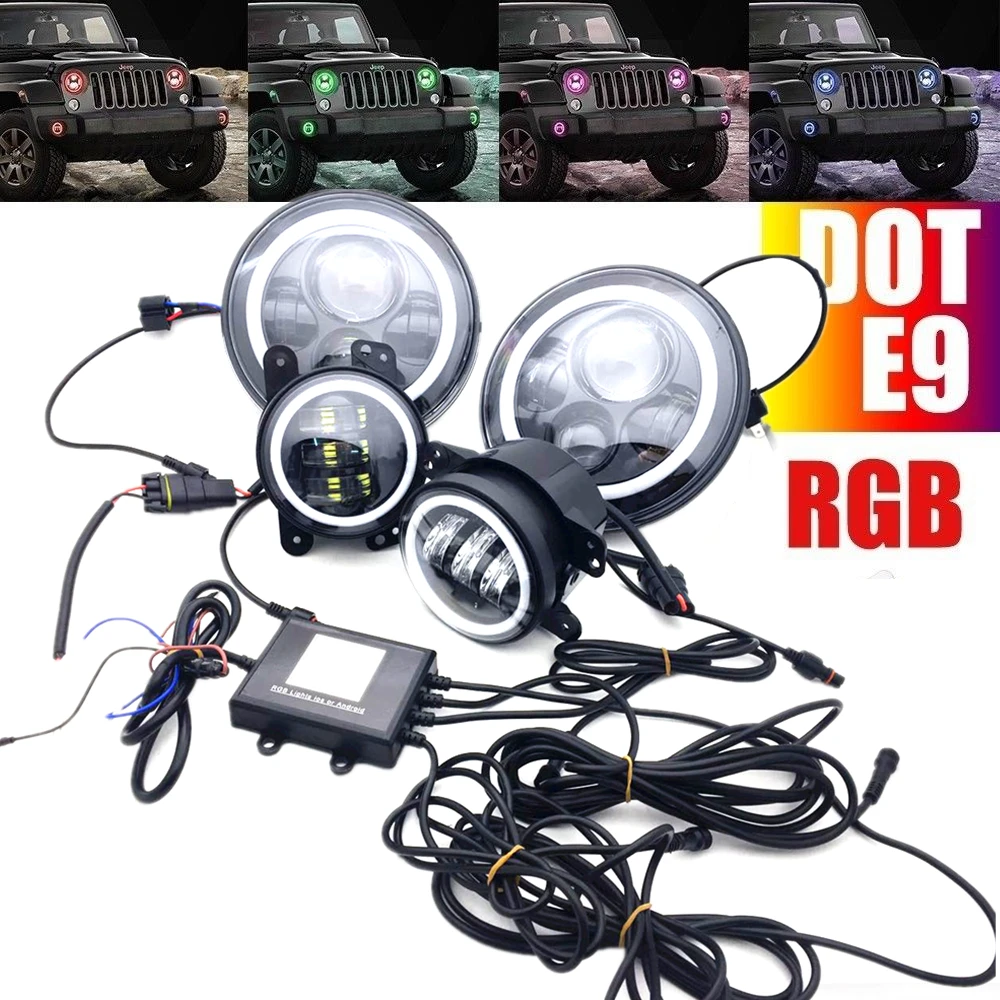 RGB Multi-Colored Halo Headlights Fog Lights for Jeep Wrangler Jk 7" Led Headlight with 4" Fog Lamp Combo
RGB Multi-Colored Halo Headlights Fog Lights for Jeep Wrangler Jk 7" Led Headlight with 4" Fog Lamp Combo