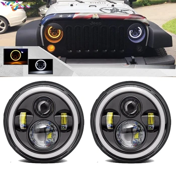 

7 Inch 40W H4 LED Headlights Lamp With Angle Eyes 7" Round Headlamp For Lada 4x4 Urban Niva Land Rover 90/110 Defender