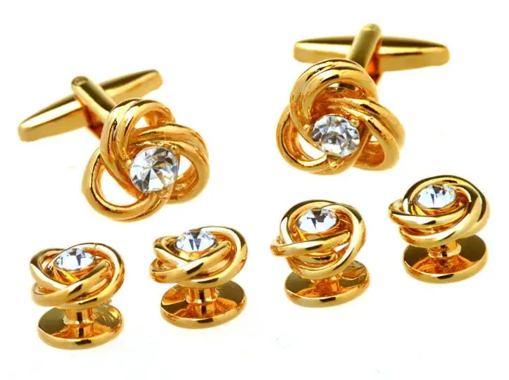 Запонки с золотым узлом и кристаллами запонки для воротника 6 шт. в комплекте