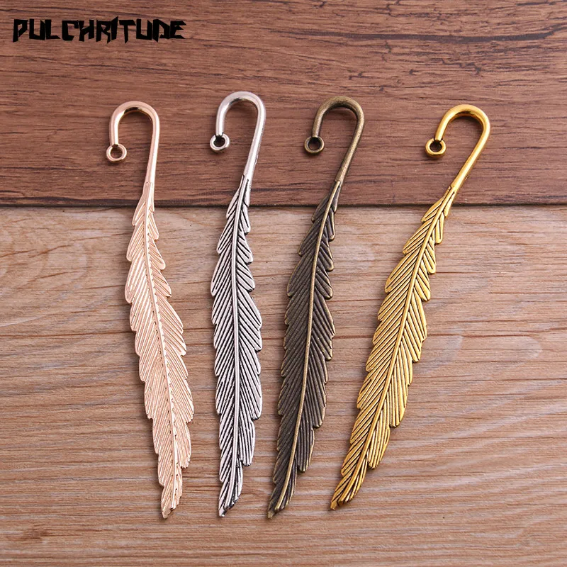 

PULCHRITUDE 2pcs Big Size 14*116mm New Fashion Classics Wholesales Feather Shape Four Color Lead Free Metal Alloy Bookmark T6449