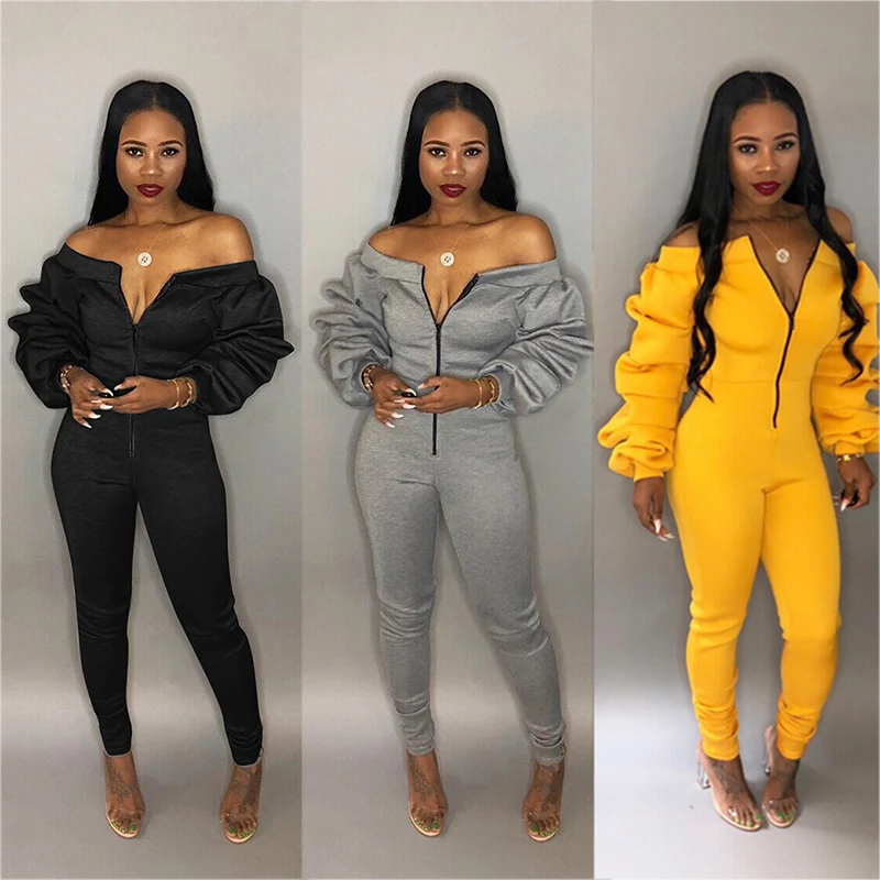 Women Elegant Jumpsuit Lantern Sleeve Front Zip Female Romper Longsleeve Off Shoulder Overalls Party Plus Size XXL Autumn Winter
Women Elegant Jumpsuit Lantern Sleeve Front Zip Female Romper Longsleeve Off Shoulder Overalls Party Plus Size XXL Autumn Winter