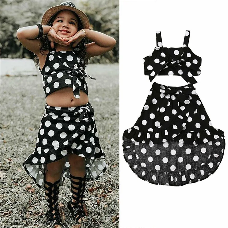 Vintage Kids Baby Girls Polka Dot Clothes Sets Sling Bow Vest Crop Tops Irregular Lace-up Skirts 2Pcs Girl Summer Outfits 1-6Y
Vintage Kids Baby Girls Polka Dot Clothes Sets Sling Bow Vest Crop Tops Irregular Lace-up Skirts 2Pcs Girl Summer Outfits 1-6Y