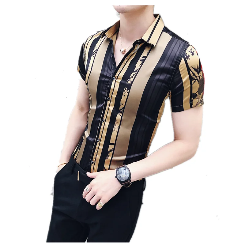 Luxury Black Gold Striped Shirt 2019 Summer Short Sleeve Fashion Designer Party Club Prom Shirt Slim Evening Dress Shirt Camisa
Luxury Black Gold Striped Shirt 2019 Summer Short Sleeve Fashion Designer Party Club Prom Shirt Slim Evening Dress Shirt Camisa